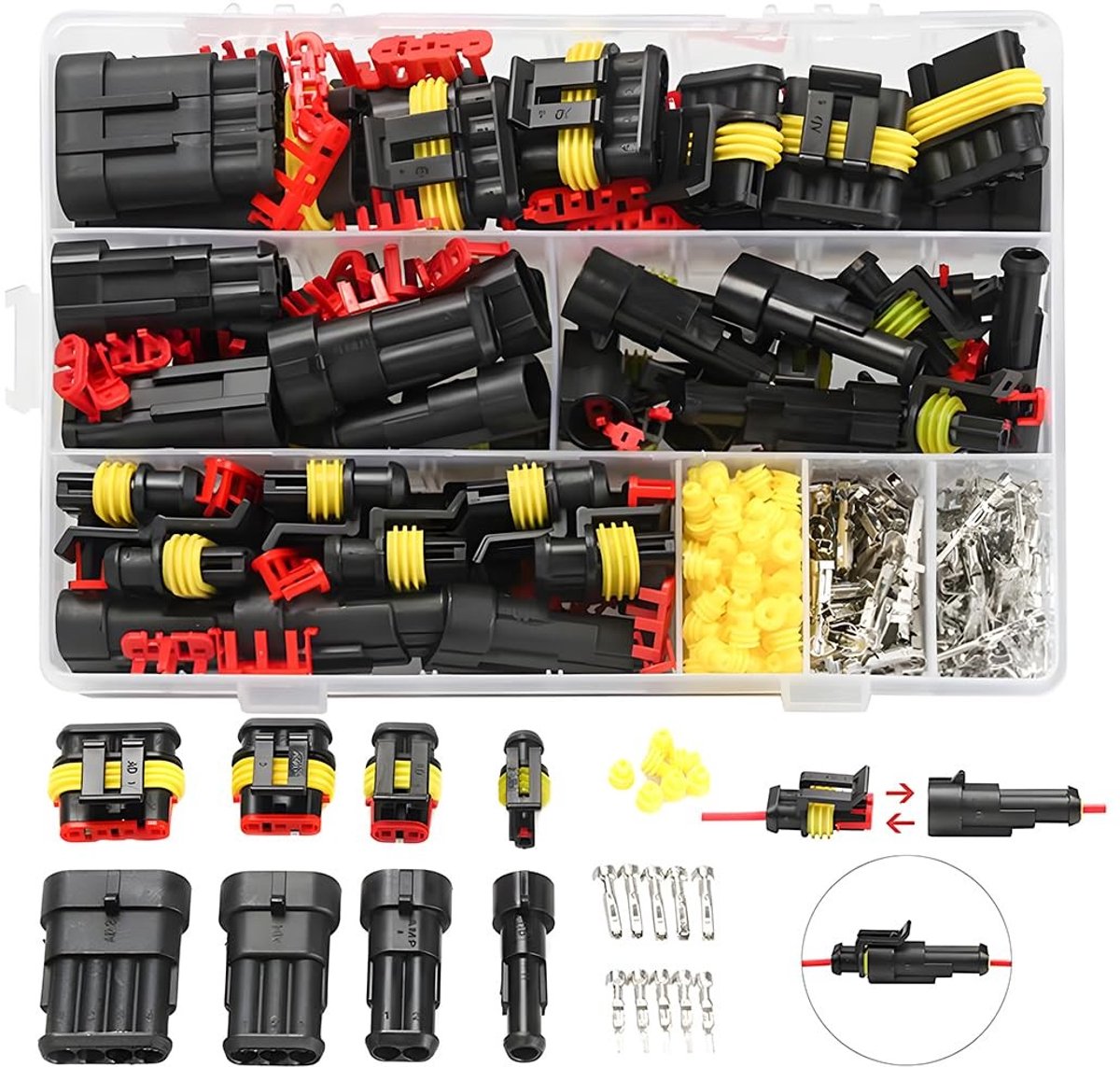 Dailygoods - Waterdichte Connector - Automatische Verbinding - 352 Stuks - Zwart - Elektrische Aansluiting - Geschikt voor Auto, Moto, Scooter, Marine