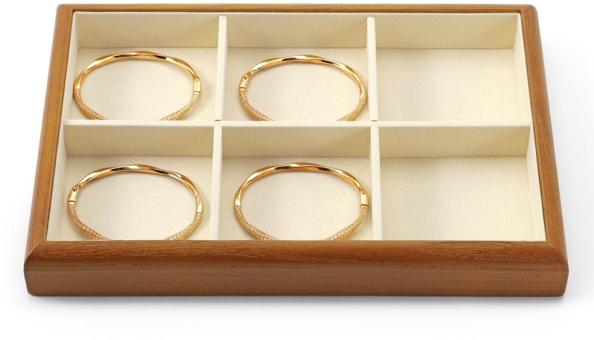 Dailygoods - Massief houten sieradendoosje - Organizer voor sieraden - 6 compartimenten - crèmewit - Sieradenhouder - Perfect voor dames - Ideaal voor