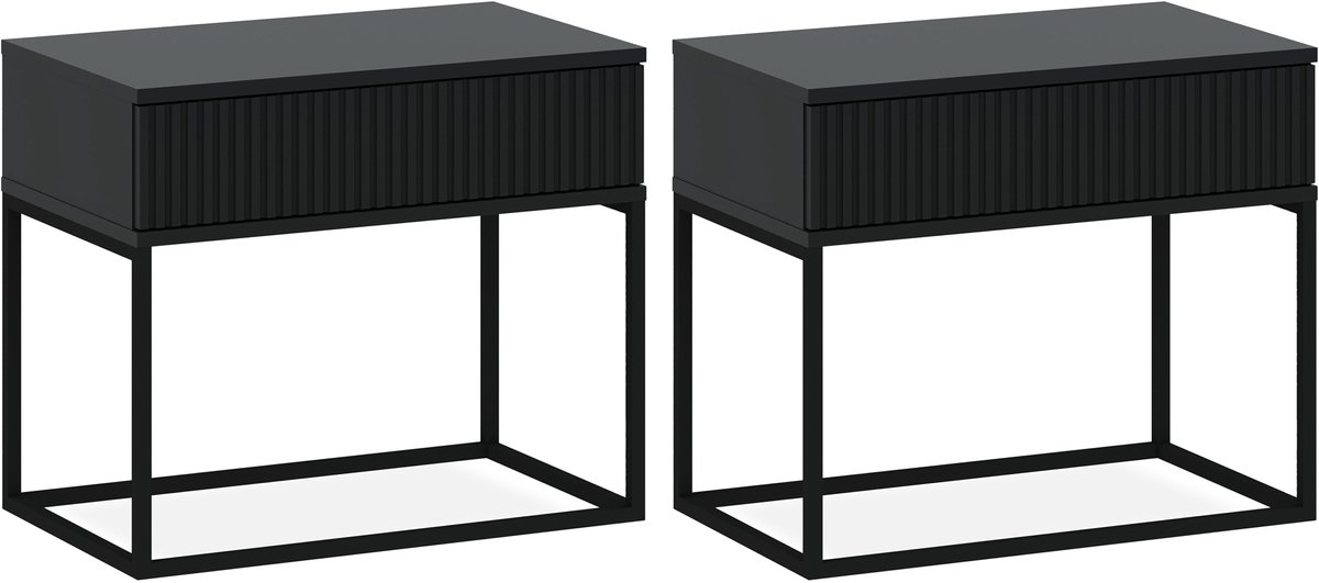 KONSIMO® RECTUS Nachtkastje Set van 2 - met lade - Bijzettafeltjes (2 stuks) - Antraciet - 60x52x39 cm