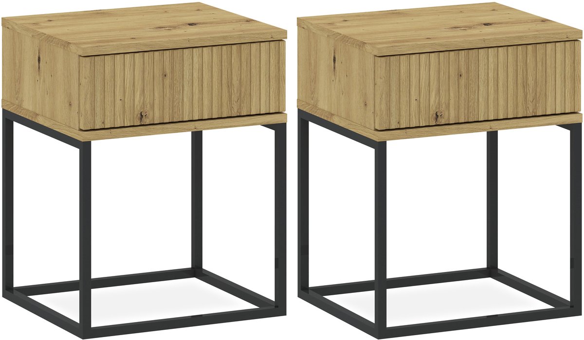 KONSIMO® RECTUS Nachtkastje Set van 2 - met lade - Bijzettafeltjes (2 stuks) - Brons - 40x52x39 cm