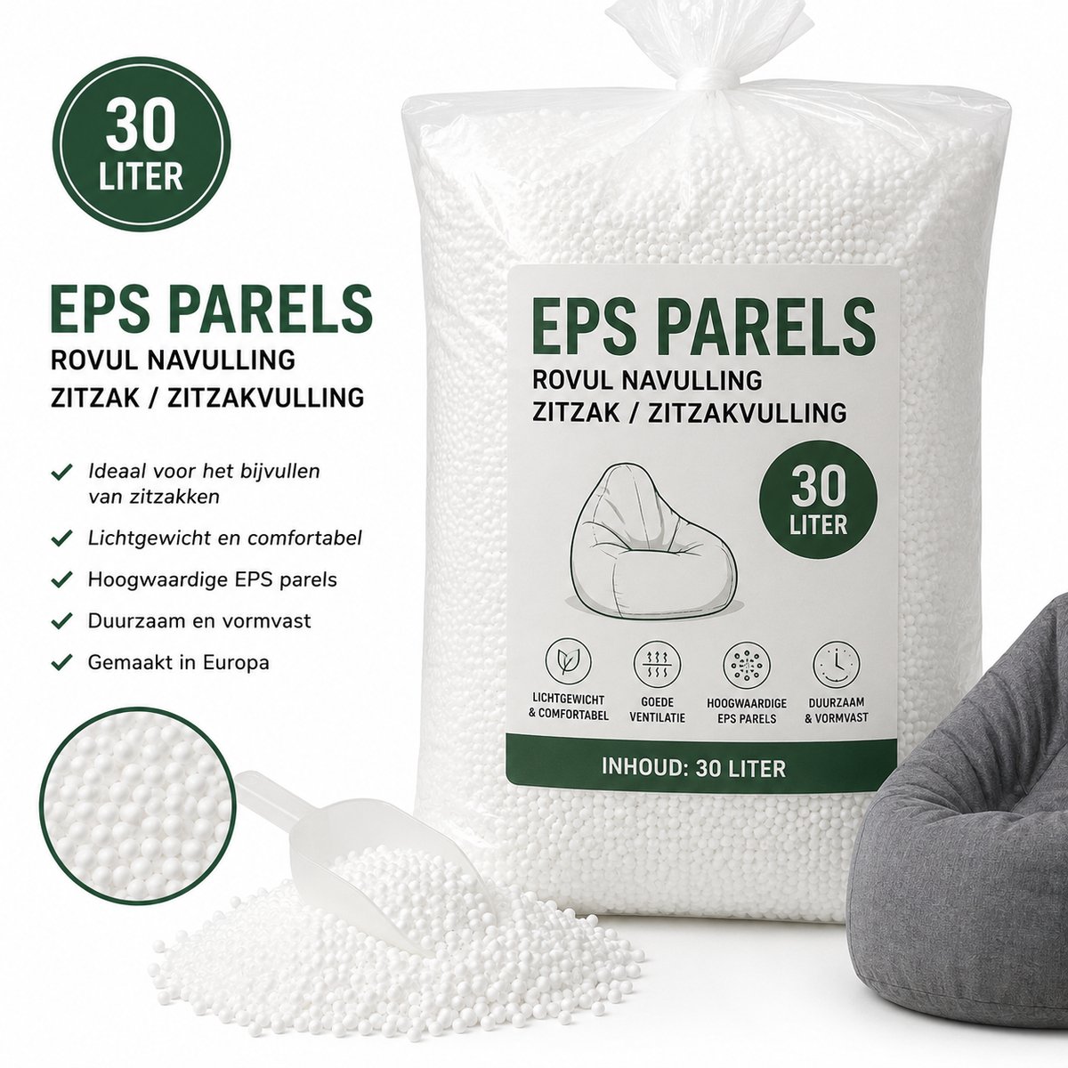 30 liter EPS Parels Rovul navulling zitzak / zitzakvulling