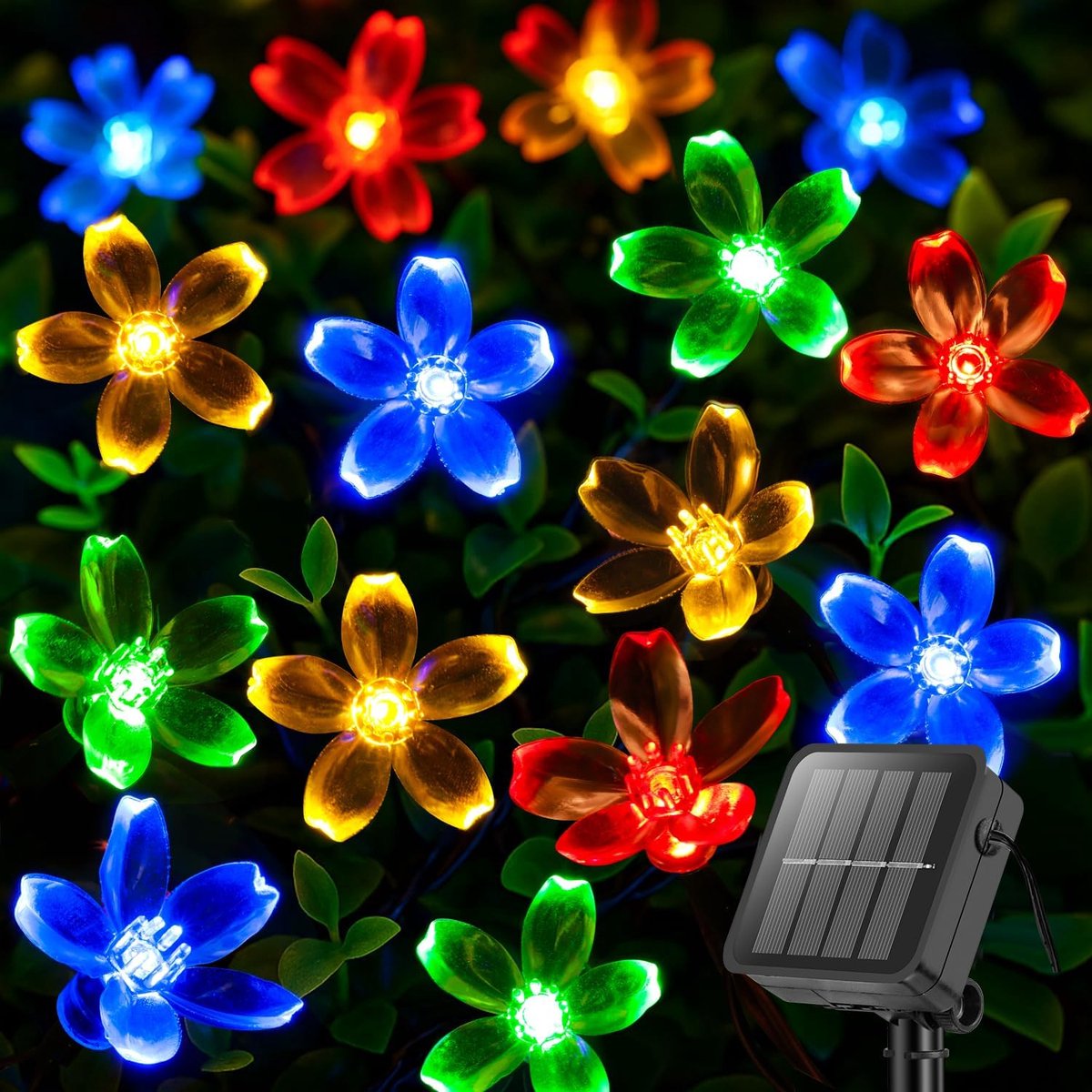 Namajunas - Lichtsnoer buiten - Buitenverlichting Lichtslinger - Tuinverlichting op zonneenergie - Kersenbloesem solar lamp - 7 m 50 LED Meerkleurig - Waterdicht - Sfeerverlichting voor tuin, terras, balkon, feest, bruiloft, patio decoratie