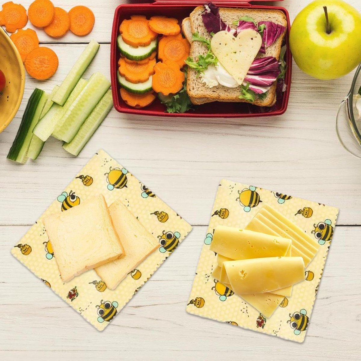 Bijenwasdoeken - Herbruikbare wraps - bijenwasfolie - Bijenwas doek - boterhamzakje - Duurzaam - vershoudfolie - Beeswax wraps - grootte bedekken brood, kaas en meer veilig verpakken - Set van 3 (S/M/L) — cadeau in Kookcadeaus - foto 5