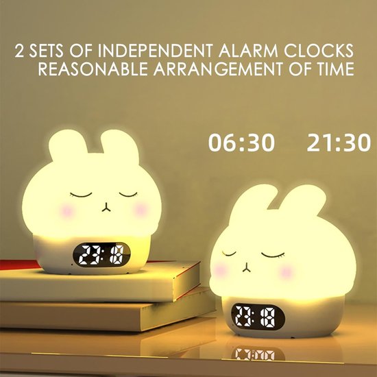 Konijn Wekker - Nachtlampje Klok - Slaaptraining Kinderen - Instelbare Helderheid - 10.7 cm Hoog - Wit — afbeelding 3