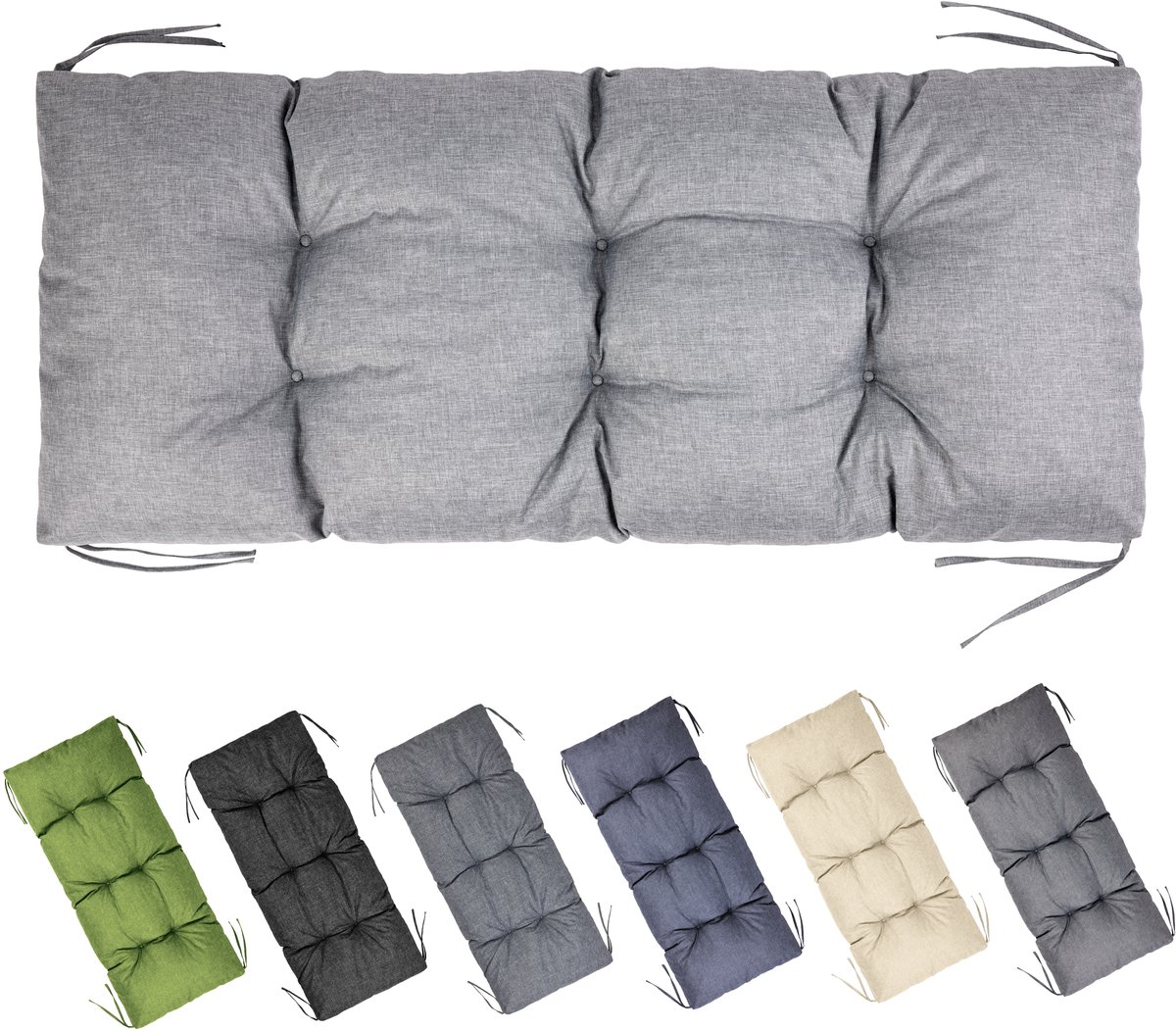 Garronda Bankkussen 120x50 cm – 10 cm dik – Waterafstotend & UV-bestendig – met Banden – Lichtgrijs GD-AM-Bono