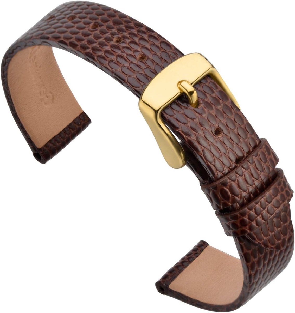 Leren Horlogeband voor Dames 12 mm-14 mm-16 mm-18 mm-20 mm, Geëmbosseerd Hagedispatroon, Vervangende Armband met Bruine-Gouden Gesp, Stijlvol en Comfortabel