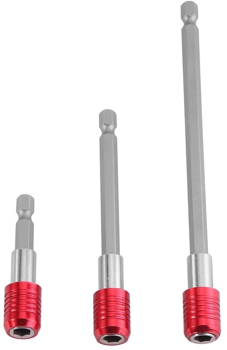 Dailygoods - Magnetische Schroevendraaier Extensies - 3-delige Set - Duurzaam en Veelzijdig - Rood - Geschikt voor 1/4 inch Bits - 60/100/150mm