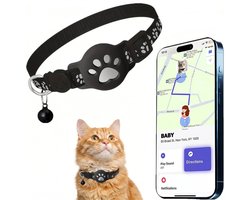 Collier de suivi GPS pour chats - Suivi de localisation en temps réel avec collier réfléchissant et clochette - Traceur anti-perte étanche pour animaux de compagnie - Convient pour une utilisation intérieure et extérieure (pour iOS et Android) - Noir