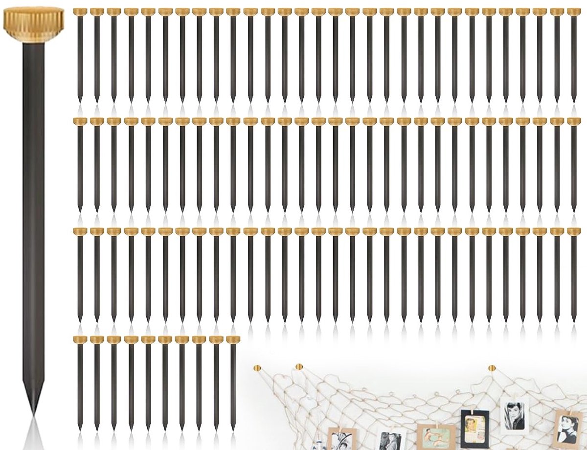 Dailygoods - Foto-nagels - 100 Stuks Schilderij Hangers - 25mm Lang - Stalen Nagels met Messing Kop - Perfect voor Foto's en Spiegels - Inclusief Opbe