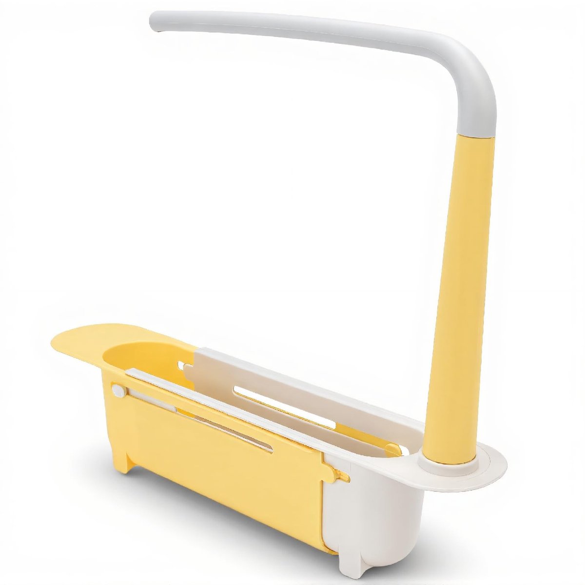 Dailygoods - Telescopische gootsteen opbergrek - Keuken organizer - Verstelbaar en multifunctioneel - Geel - Afvoermand - Geschikt voor binnen - Onder