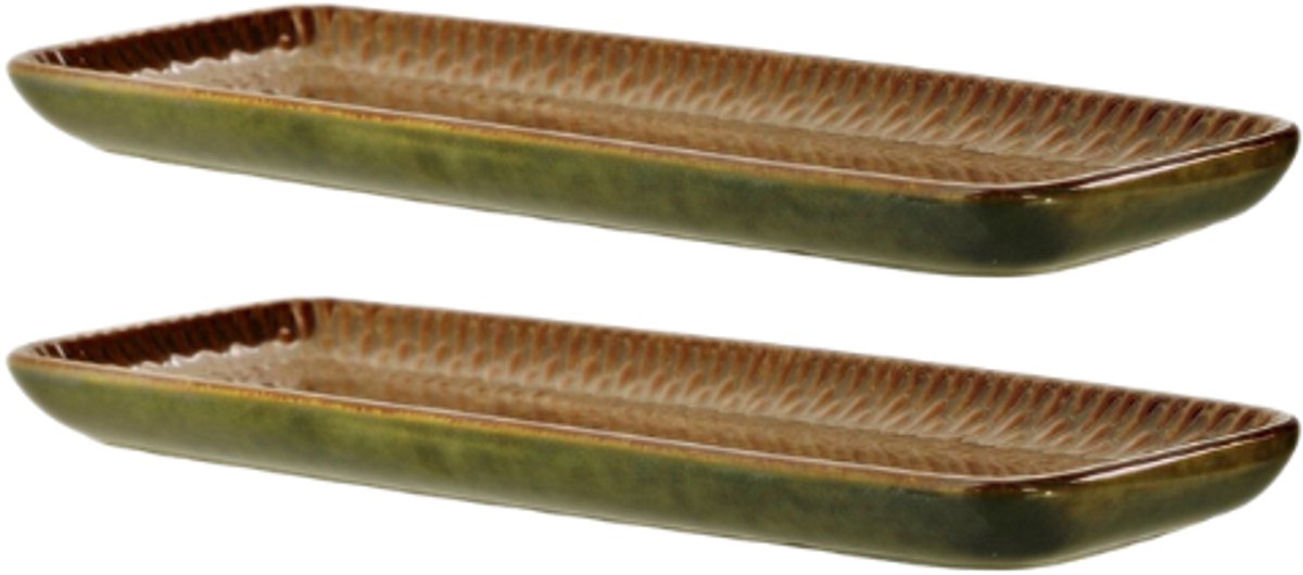 MPLCo - Ombre Insta Serveerschaal - Ovenschaal - Set van 2 - Bakvorm - Ovenbestendige Gratin Schotel - Vaatwasser & Magnetron Bestendig - Keramiek - Rechthoek - 25 x 10 x 2 cm - Groen/Bruin