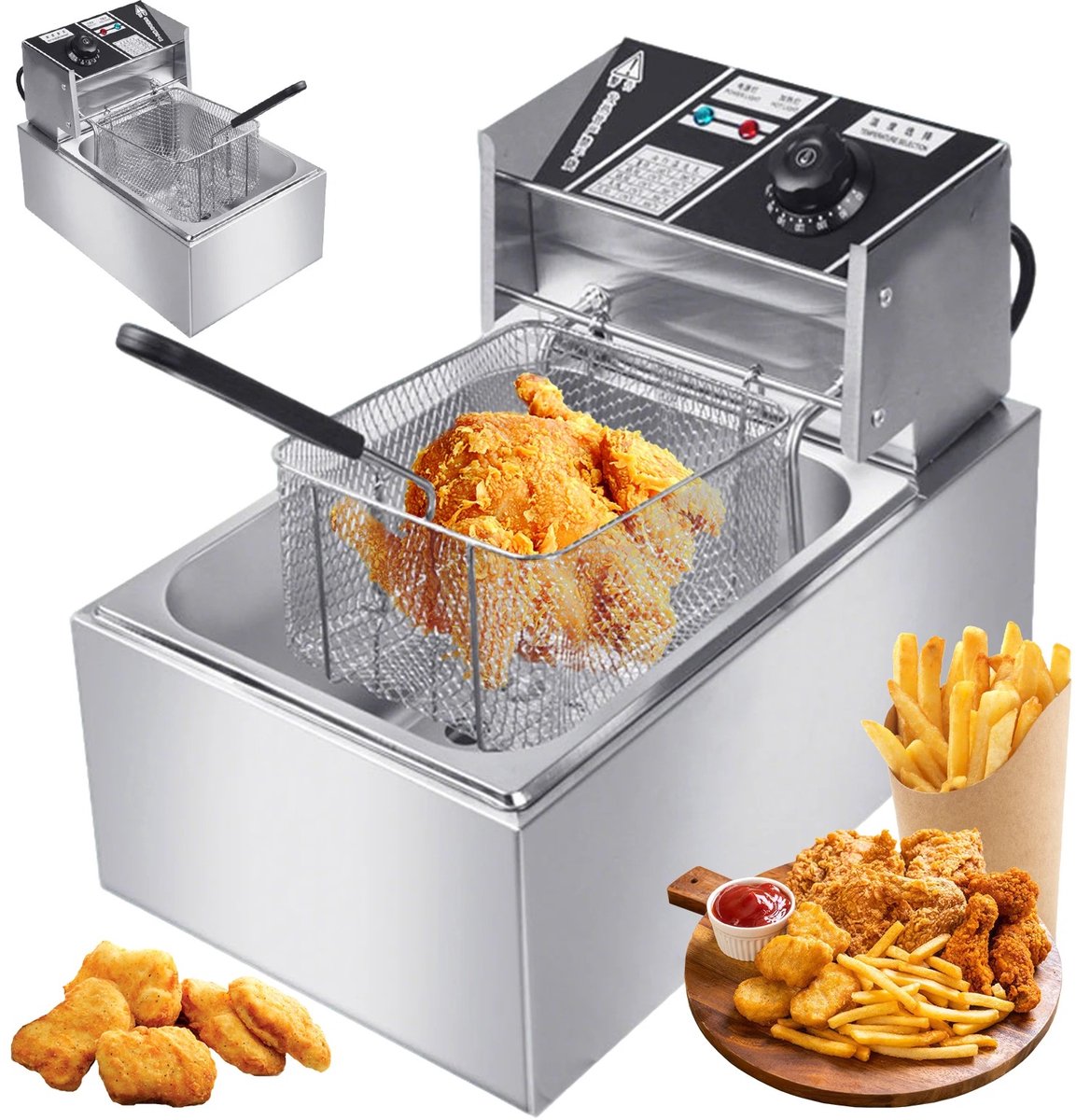 Lifero Frituurpan - Elektrische Friteuse RVS - Frituur Machine Keuken 6L - Koken 50–200 °C - Frituurmand - Frituurtoestel
