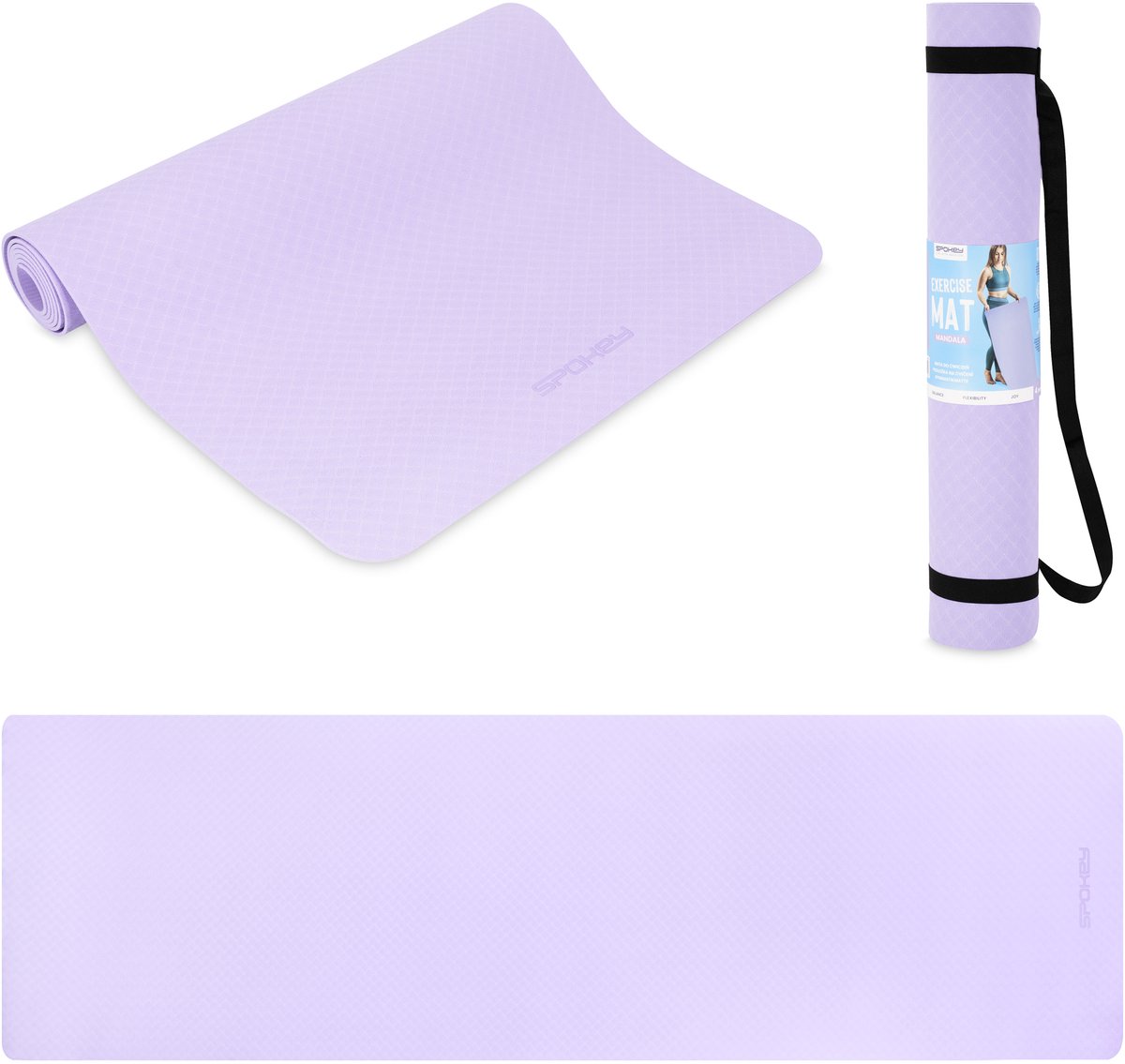 Spokey MANDALA Fitness- en yogamat - Paars - 183 x 61 x 0,4 cm - TPE - Slipvast - Schokabsorberend