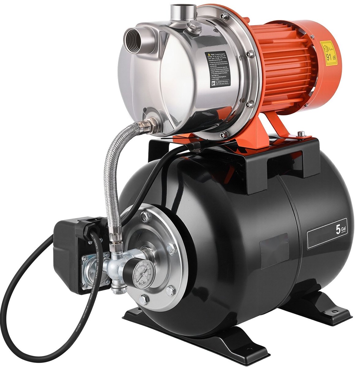 Hydrofoorpomp - Jetpomp met drukvat - Vermogen 1176 W - Capaciteit 6000 L/u - Drukvat 19 L - Opvoerhoogte 57 m - Automatische drukregeling - RVS pompkop