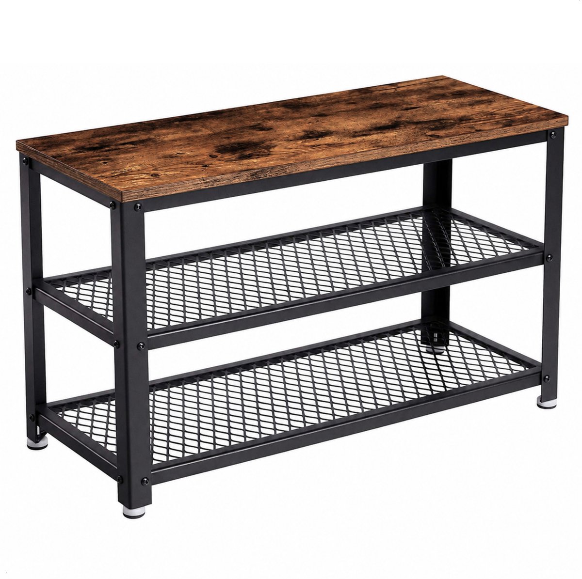 ACAZA Schoenenrek - Schoenenbank - Schoenenkast - 73 x 45 x 30 cm - Industrieel Design - Metaal met Hout - Vintage Bruin