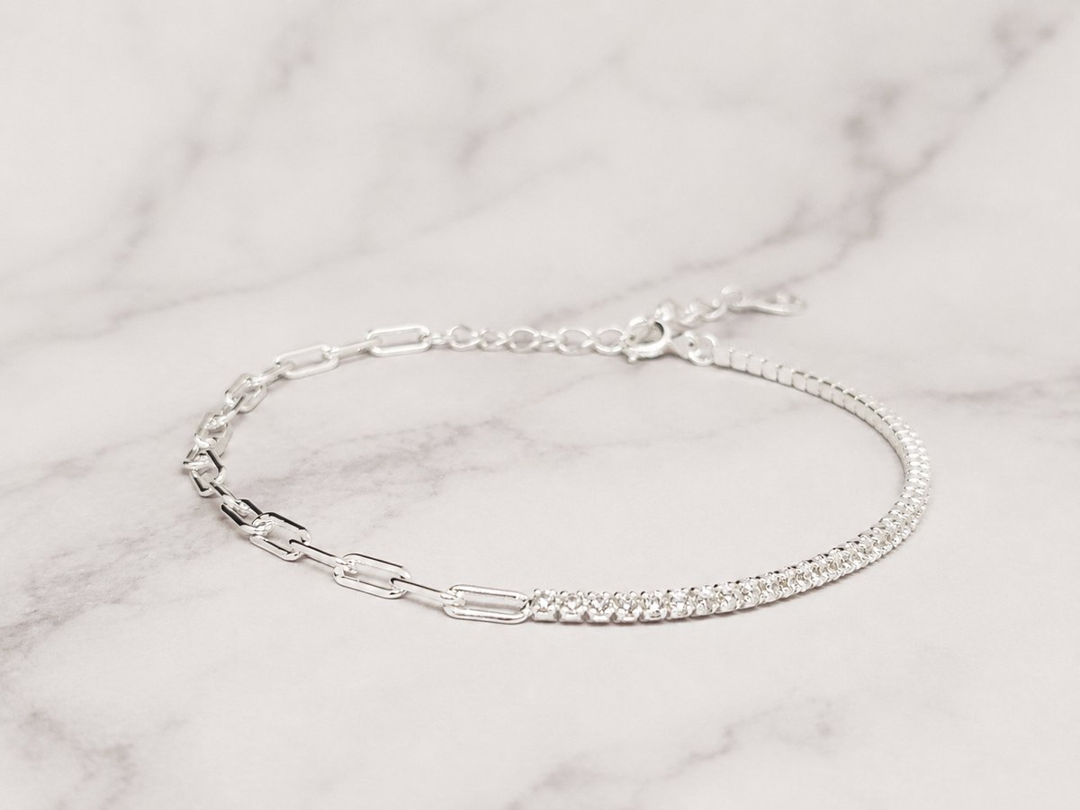 Mei's Muse Fancy In Your Way - Schakelarmband - 925 Zilver & Zirkonia - Zilver - polsmaat 15 t/m 18,5 cm
