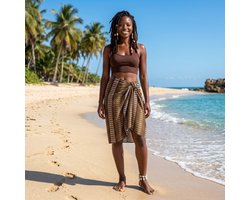 Sarong / pareo / pangi katoen - Strandkleding wikkelrok / strandjurk / omslagdoek / baby wrap - Bruin Crème geometrische stippen en strepen