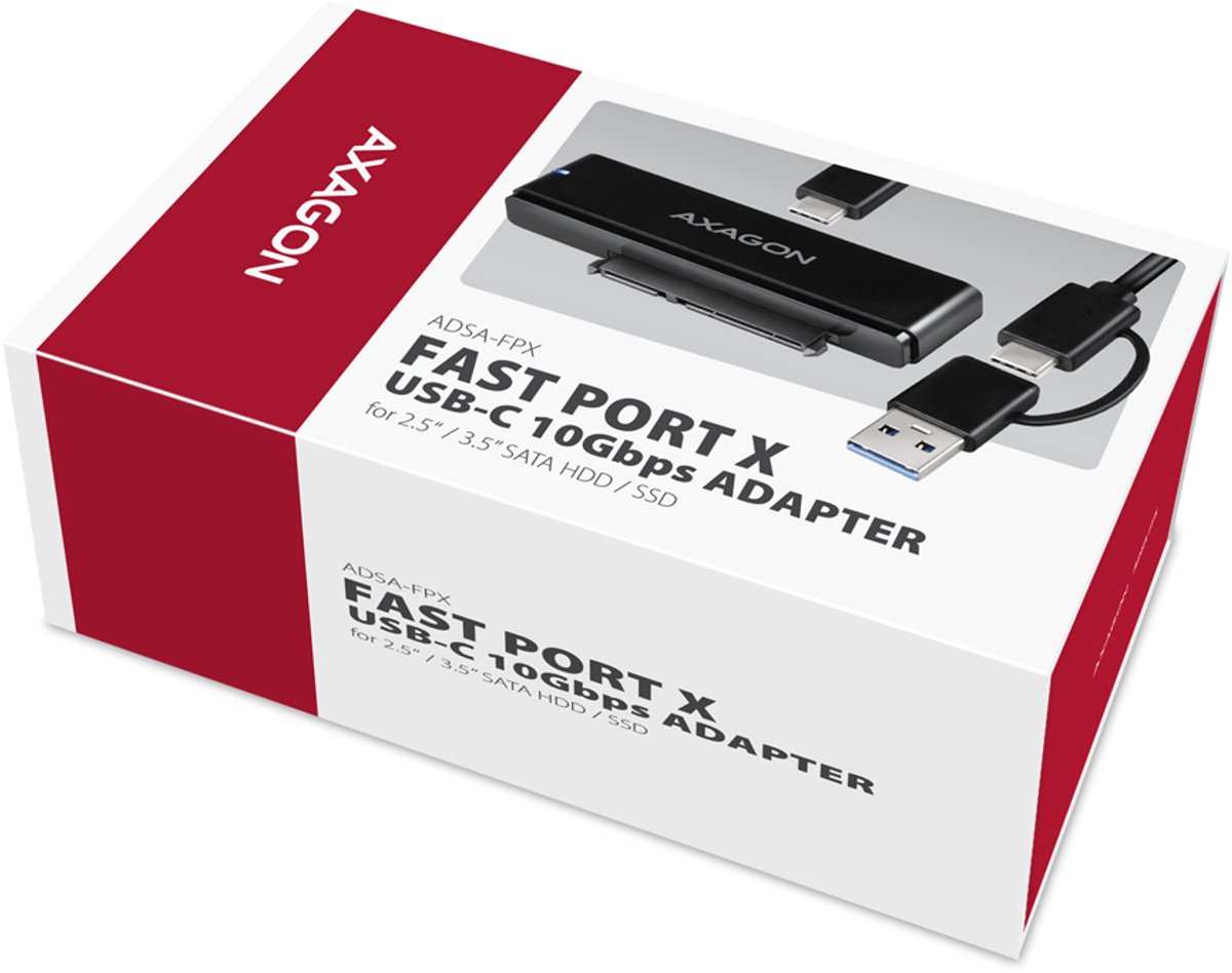 AXAGON ADSA-FPX USB-C 10Gbps - SATA 6G 2.5 /3.5 SSD/HDD FAST PORT X adapter incl. AC ad.
