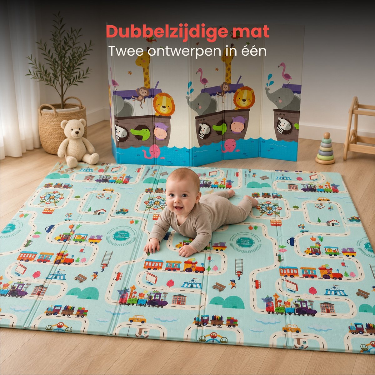Teddle Speelmat Baby – Dubbelzijdig Speelkleed voor Baby - 200x180cm - Opvouwbare Speelmat - Kruipmat - Speelmat Foam - Met Letters en Cijfers – foto 6
