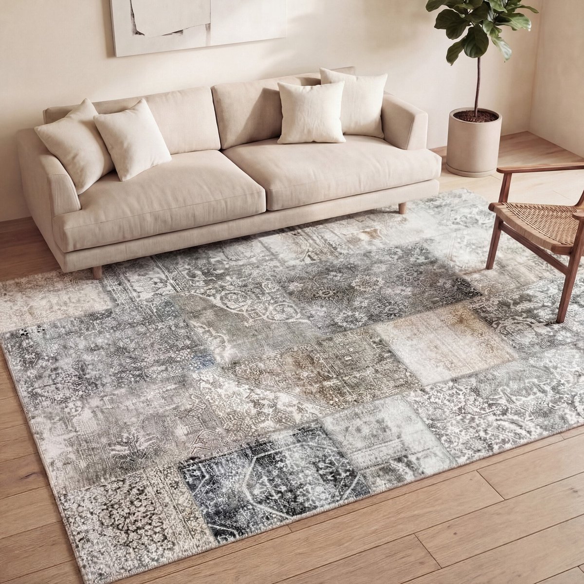 Fraai Patchwork vloerkleed - Lago Grijs - 270x370cm