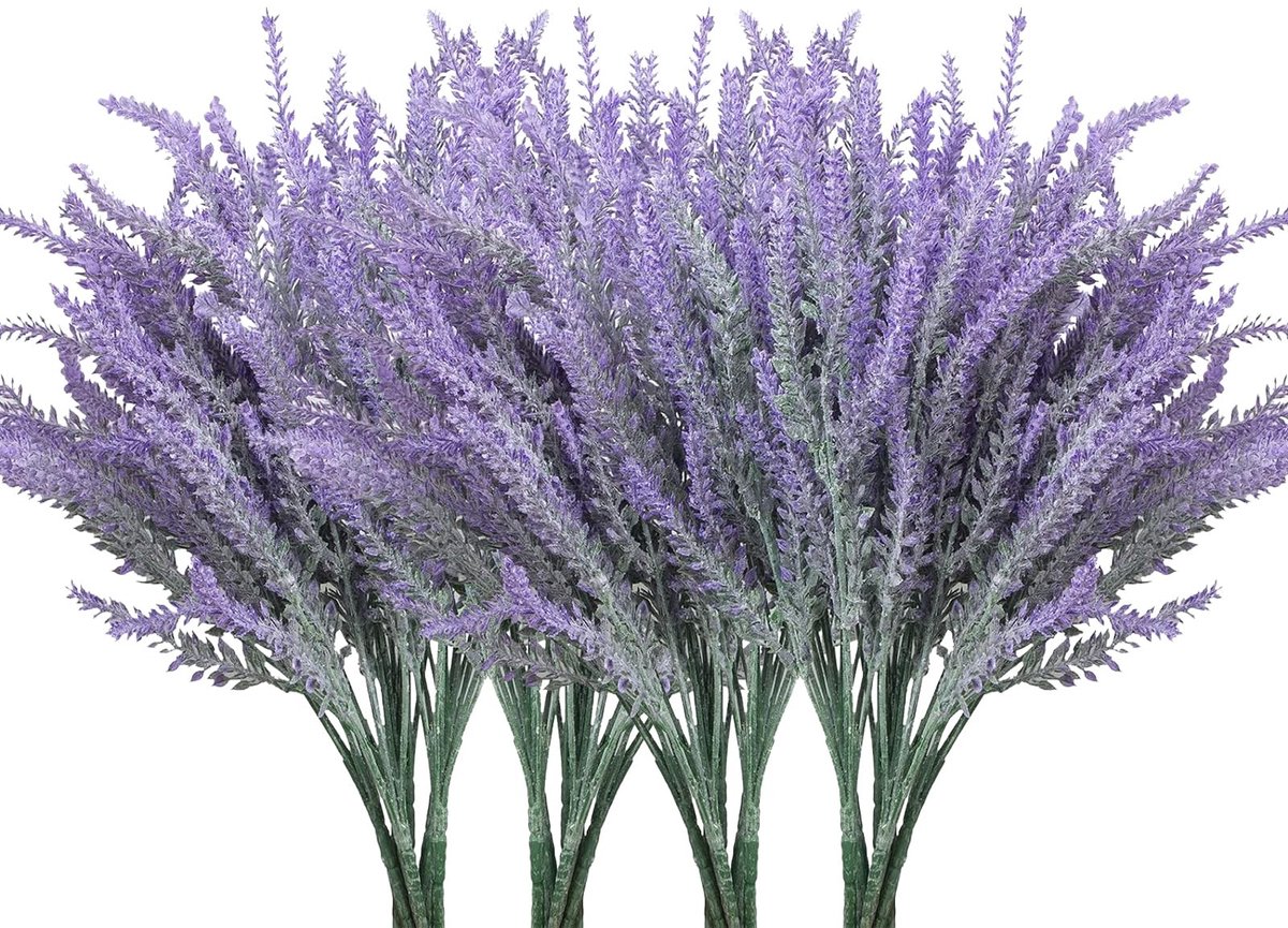 Jhubersproducts - Lavendelkunstbloemen - Weerbestendige kunstplanten - Paars - Kunstbloemen voor buiten - Decoratie voor balkon en kantoor