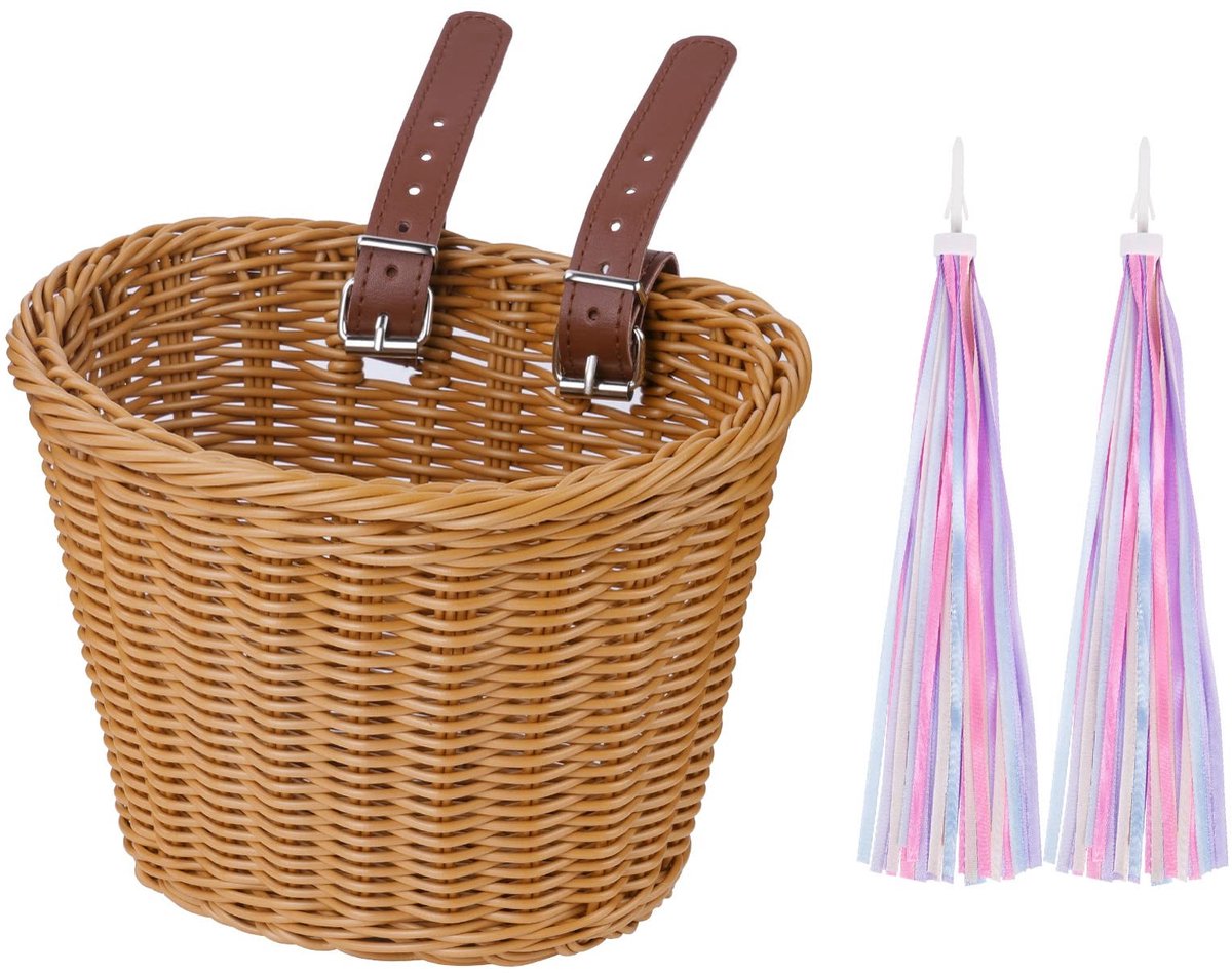 Jhubersproducts - Kinderfietsmand - Handgeweven Fietsmand - Perfect Cadeau voor Kinderen - Meisjes en Jongens - Inclusief Fietsaccessoires - 24 x 15 x