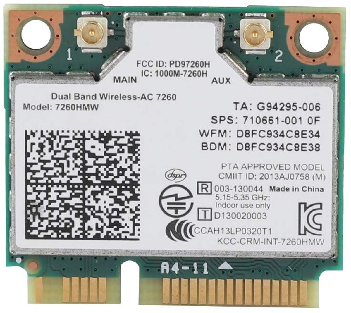 Jhubersproducts - Dual-band Netwerkkaart - Draadloze WiFi kaart - Mini PCI-E formaat - Bluetooth 4.0 - Hoge snelheid 867 M - Geschikt voor laptops - C