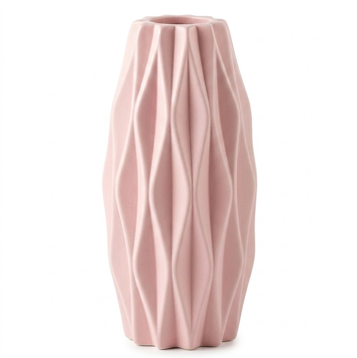 NUVEX Roze vaas kunststof met reliëf structuur – smalle hoge bloemen vaas met keramiek look voor interieur decoratie woonkamer en eettafel