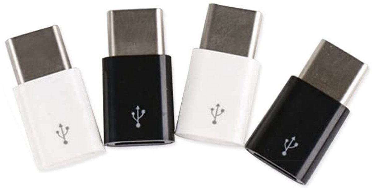 Dailygoods - USB-C adapters - Micro-USB naar USB-C - 4 stuks - Zwart en wit - Type C stekkers - Geschikt voor P9/P10/Nova/Galaxy S8