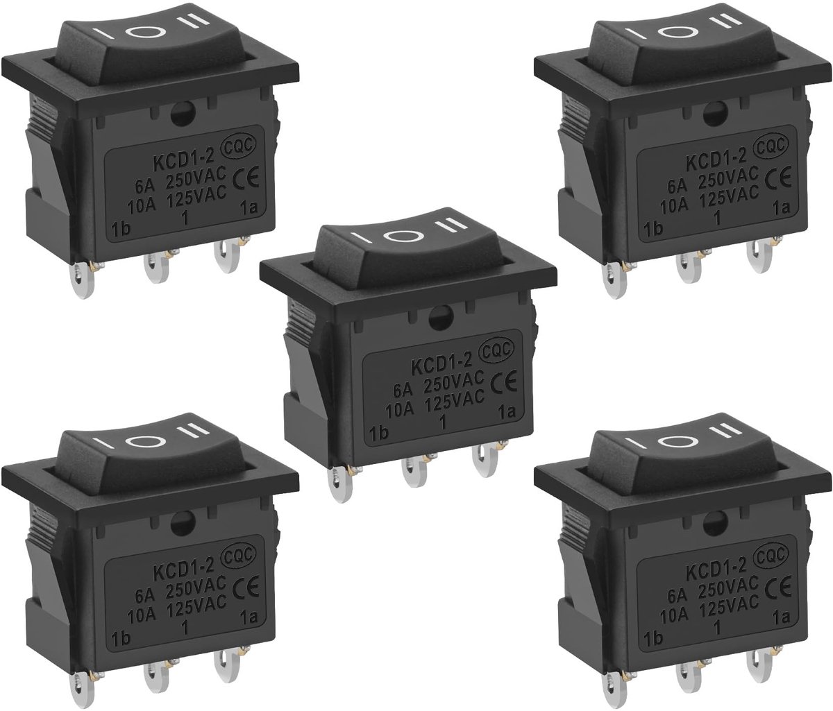 Dailygoods - Tuimelschakelaar - 3 Posities - Voor Auto en Boot - Zwart - Schakelaar - 6A 250V AC - Geschikt voor Huishoudelijke Apparaten - 5 Stuks