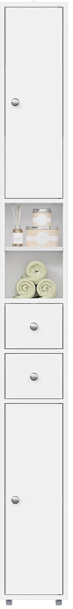 Sello! badkamerkast – ruimtebesparend – verstelbare planken – veel opbergruimte – stille sluiting – 20x20x180cm – wit