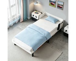 Kinderbed Eenpersoonsbed 90x200 cm van Massief Hout - Veilig en comfortabel, ideaal voor jongens en meisjes van 3-8 jaar, Wit (Zonder Matras)