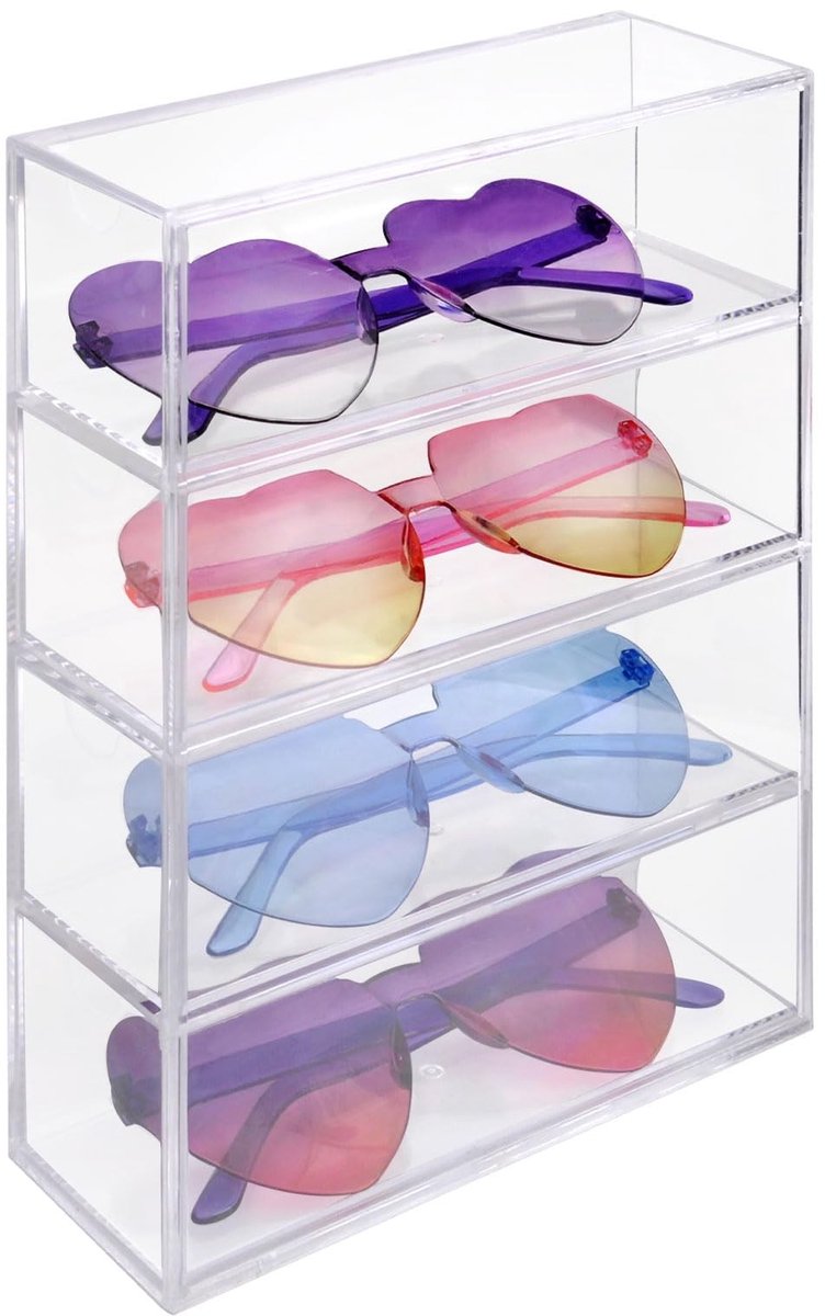 Vlemico - Acryl Brilopbergdoos - Organizer voor Zonnebrillen - Transparant - Sieraden en Cosmetica - Ruimtebesparend - Geschikt voor Thuis - Kleur ...