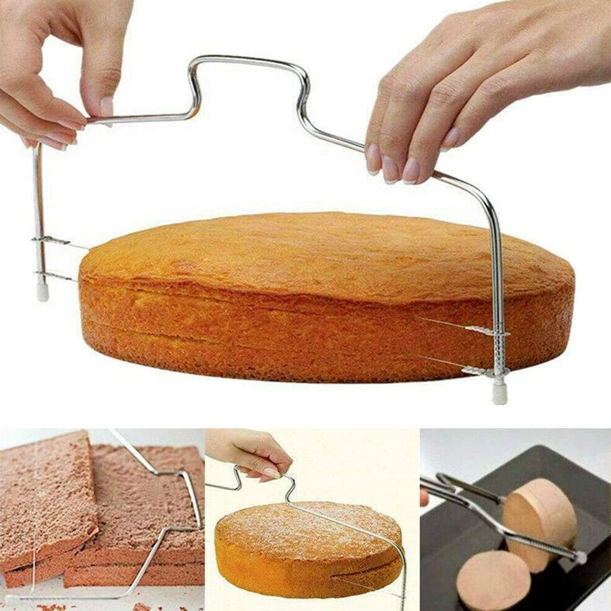 Vlemico - Professionele Cake Cutter - Verstelbare Cake Slicer - Snijdraad - Zilver - Bakgereedschap - Voor Thuis Keuken - Cake Maken
