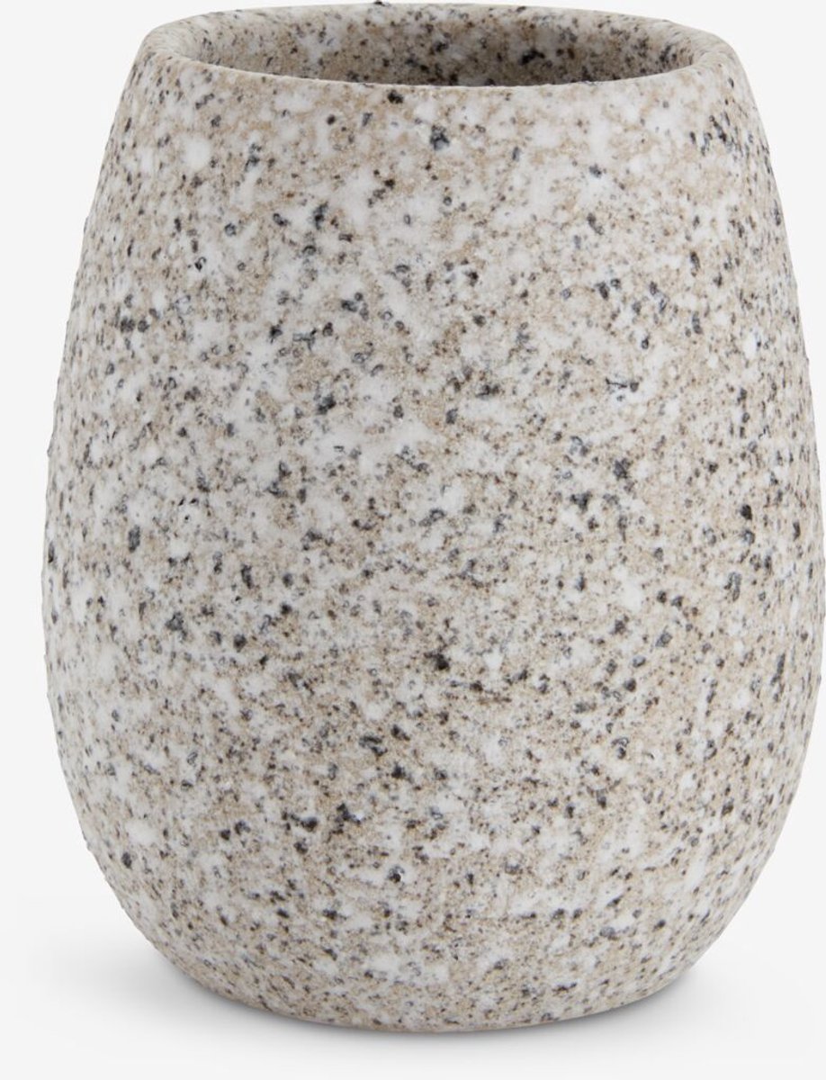SuperShopper - Luxe Tandenborstelhouder Steengoed – Beige/Grijs Gemêleerd – Badkamer Accessoire – Ø 9 cm x 11 cm – Moderne Toothbrush Holder