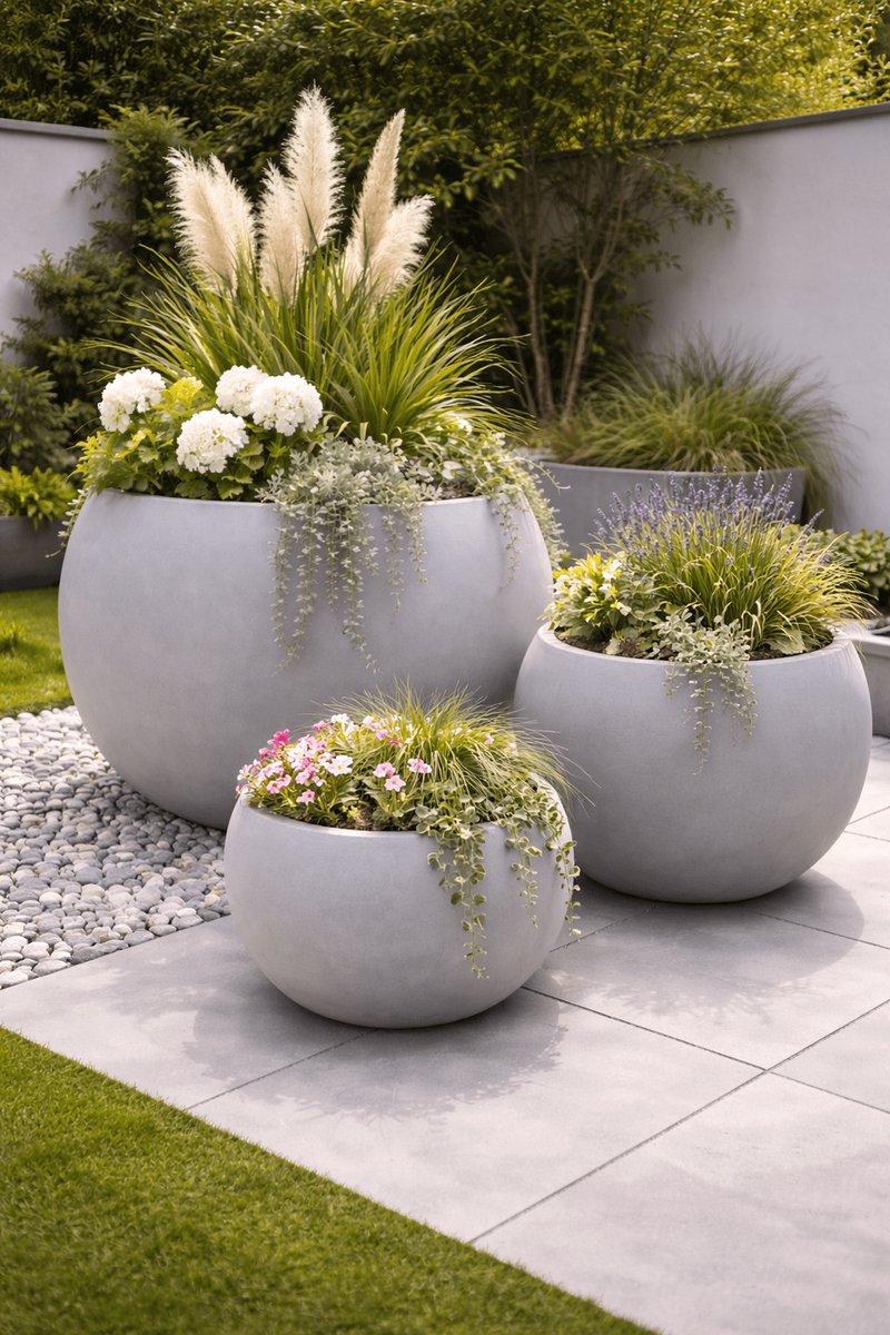 fiberstone bloembak rond 55 betonlook grijs