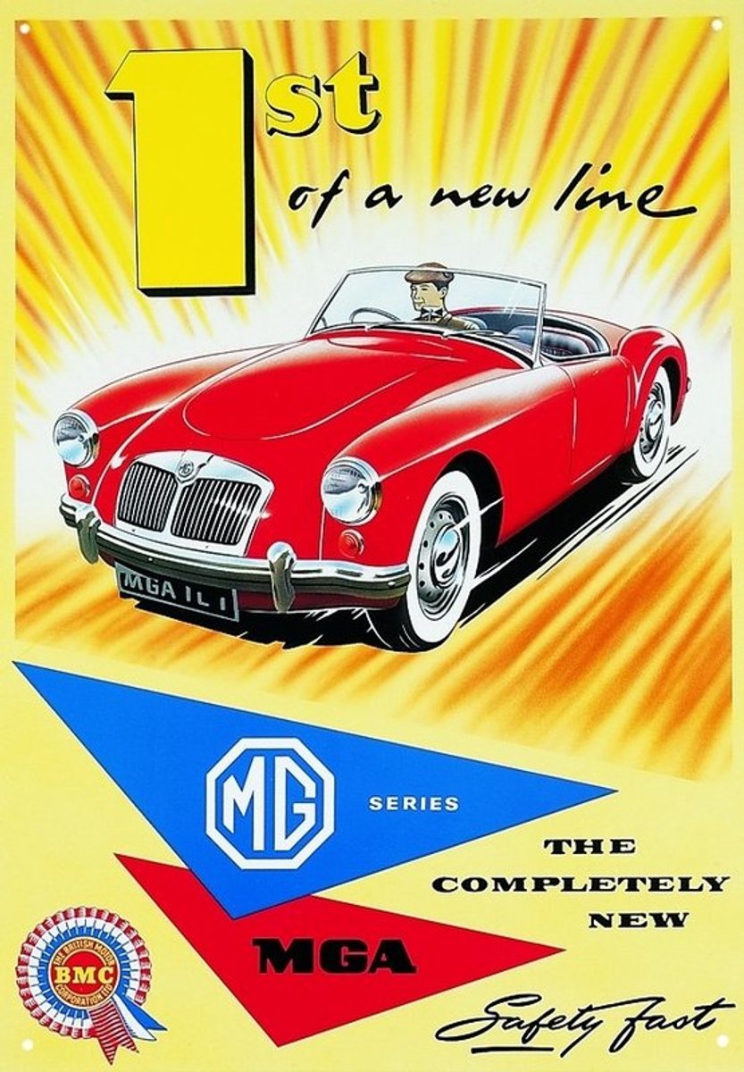 MG MGA Metalen Wandbord - MG MGA Rood - Vintage Reclamebord - 30 x 40 cm - Mancave Garage Bord - Wanddecoratie Woonkamer - Cadeau Man - Retro Auto Decoratie - Horeca - Reclameplaat - Cafe - Bar - Kroeg - Tekstbord - Vintage - Muurplaat