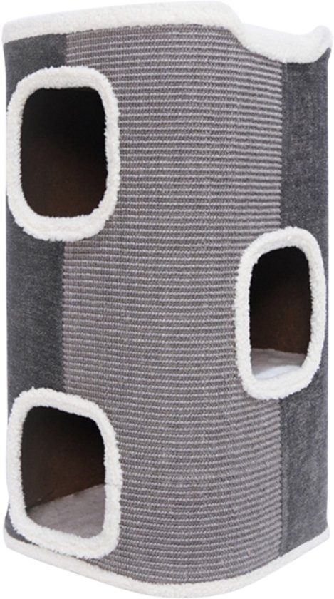 Krabton voor Katten - Krabton Grijs - 35x35x85 cm - Luxe Krabmeubel met 3 verdiepingen - Petso