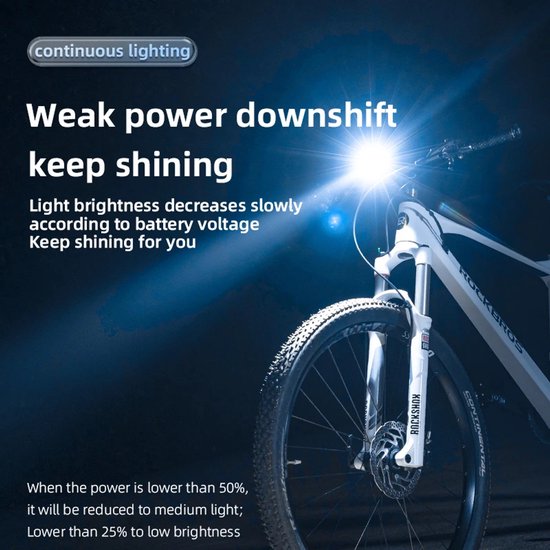 Rockbros Fietslamp 400 Lumen - USB Oplaadbare Koplamp - Waterdicht IPX6 - 2000 mAh - Voor Elektrische Fiets, MTB, Stadsfiets - 4 Modi + 200m Bereik van ROCKBROS — afbeelding 4