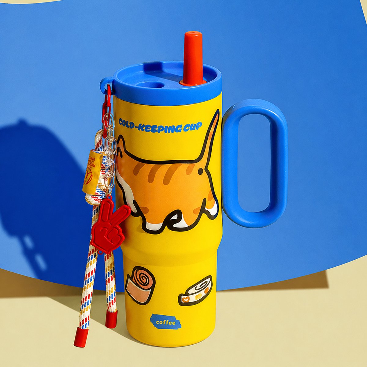 Thermosbeker 750ML – RVS – Met Rietje & Handvat – Dubbelwandig Geïsoleerd – Lekvrij