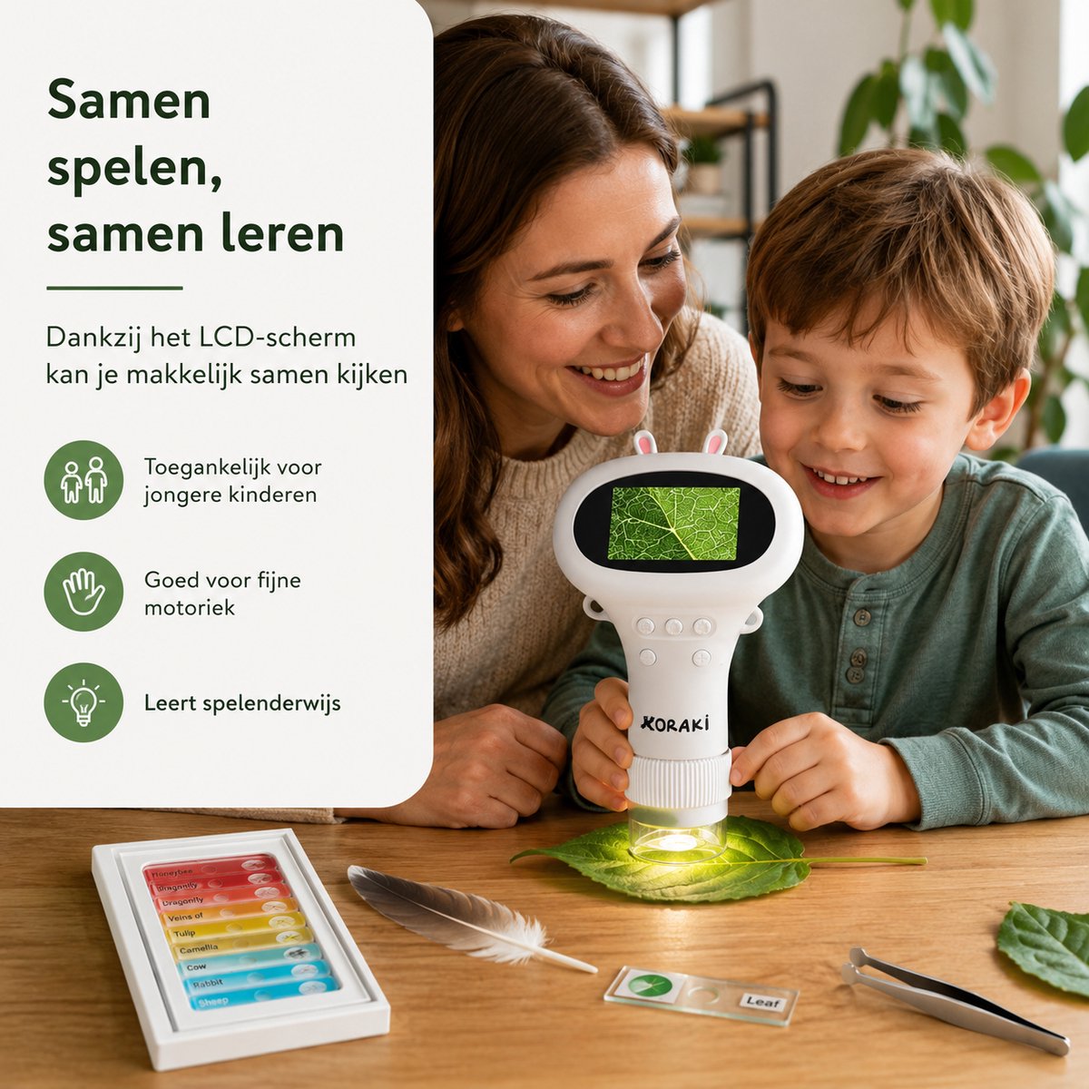 Koraki® Microscoop voor Kinderen - Digitale Kindermicroscoop met LCD Scherm - Handmicroscoop met Camera - Microscoopset incl. Preparaten, Pincet, Micro-SD & USB - Draagbaar - Aansluiting Smartphone/PC - STEM Educatief Speelgoed 4-12 jaar — afbeelding 5