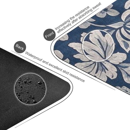 Yoga Mat - Fitness Mat Oefenmat - Thuis Sporten - Natuurlijk Rubber Antislip - 180x66 cm - Vintage Bloem Grijs Donkerblauw — afbeelding 2