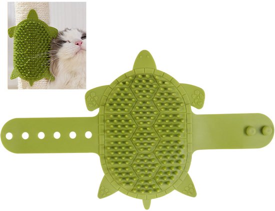 Hulpmiddel voor kattenverzorging - Krabpaal met massagefunctie - Hulpmiddel voor het masseren van tafelpoten - Massageborstel - Verstelbare gezichtskrabber - 26*15,3*1,3 cm - Geschikt voor klimrekken, tafelpoten, enz. - Groen