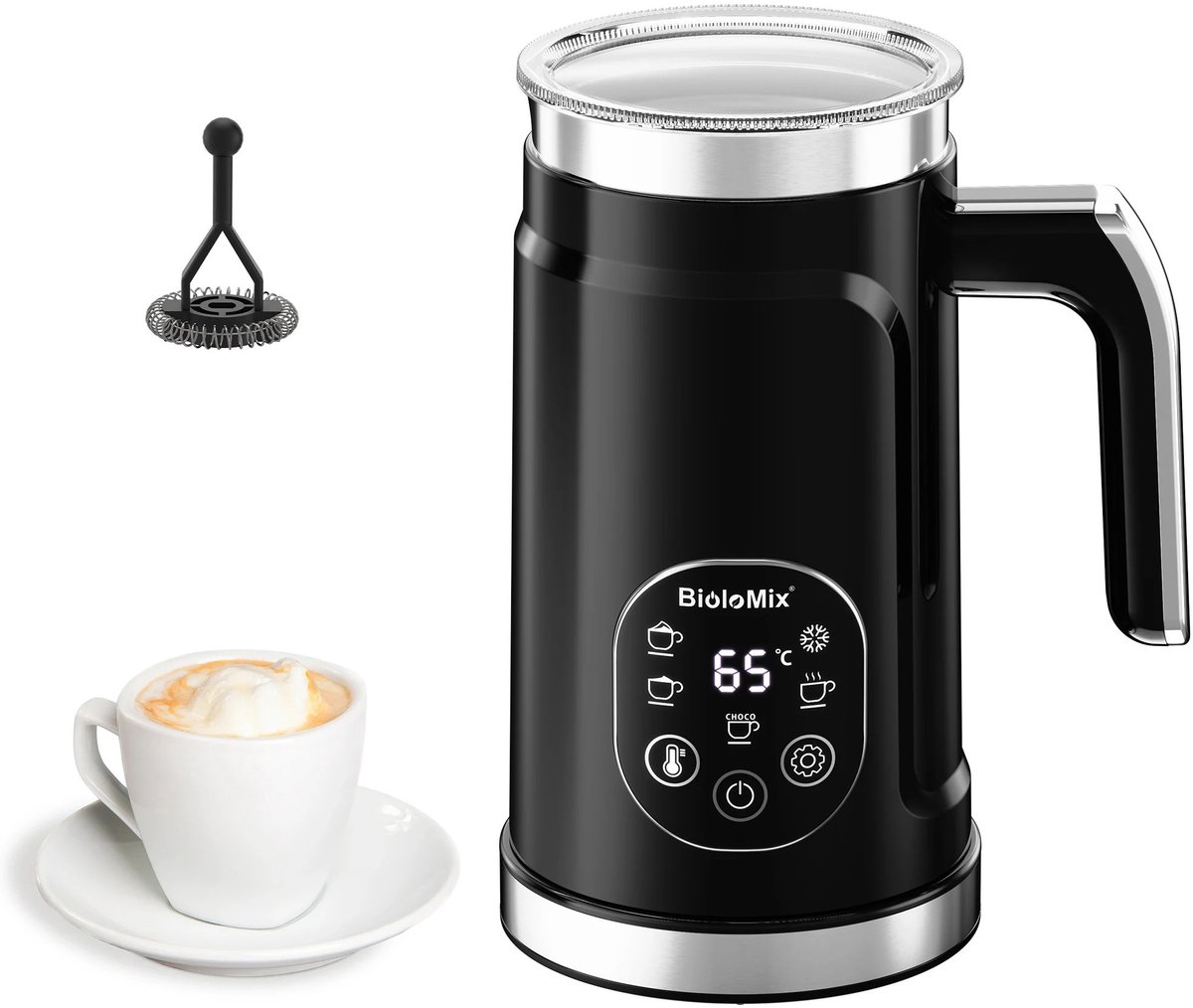 MakkelijkMooi 5-in-1 Schuim Maker - Melkopschuimer - Romig Melkschuim of Chocolademelk - Automatische Temperatuurregeling - Zwart
