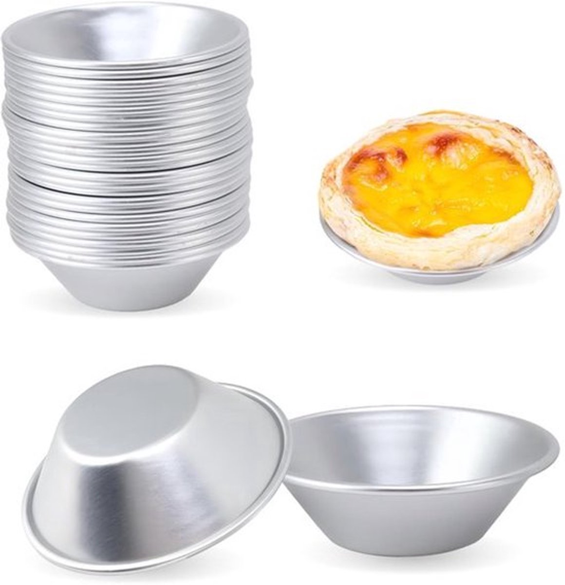 25 Stuks Aluminium Egg Cake Molds - Herbruikbare Non-Stick Muffin Tart Bakvormen