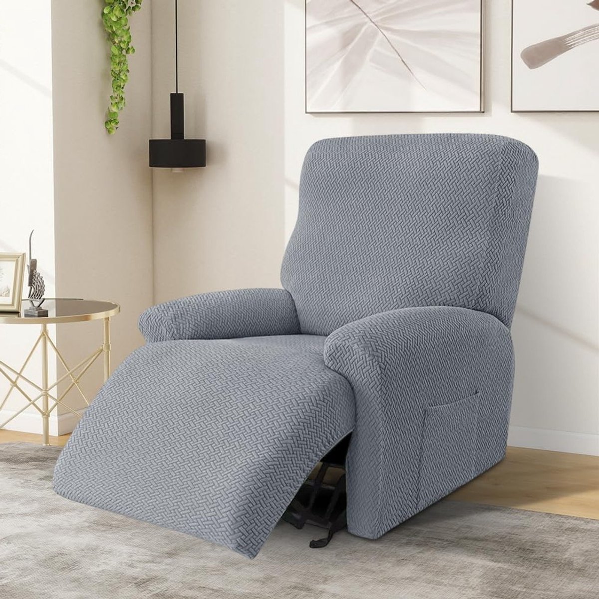 Set van 4 Rekbare Stoelhoezen met Zakjes - Eenvoudige Bescherming voor Relaxstoelen en Armleuningen in Lichtgrijs