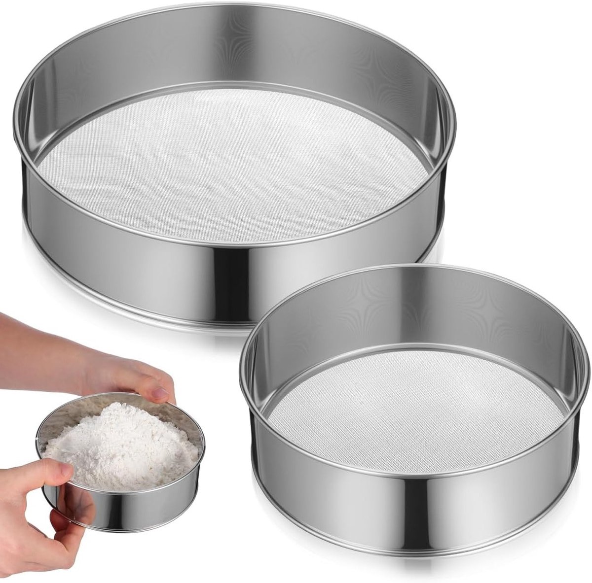 Set van 2 RVS Zeef met Verschillende Maasgrootte voor Bakken, Koken en Keukengebruik