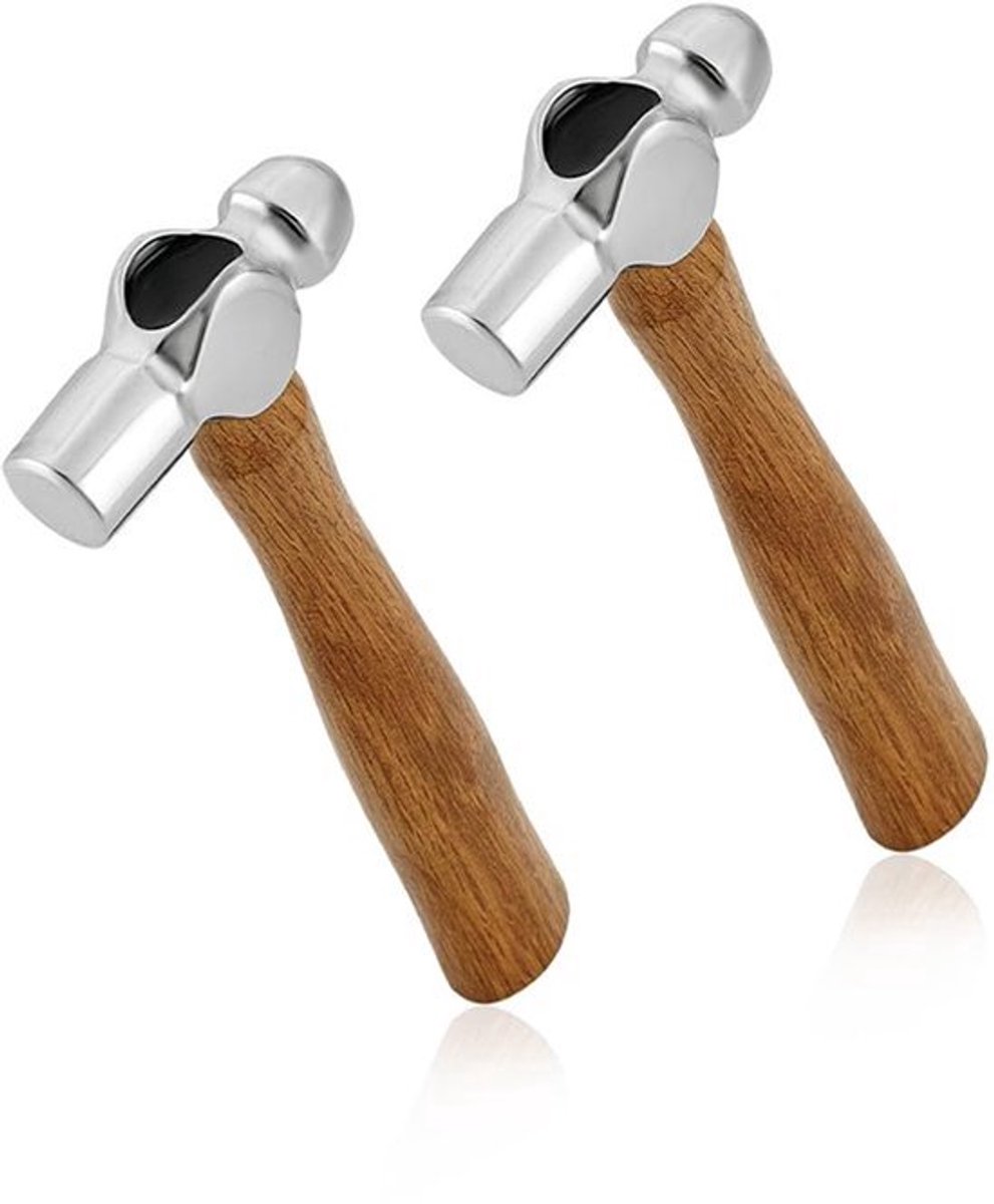 Mini Ball Hammer 100 ml - 2 Stuks - Carbon Staal - Houten Handvat voor Smeden en Herstellen