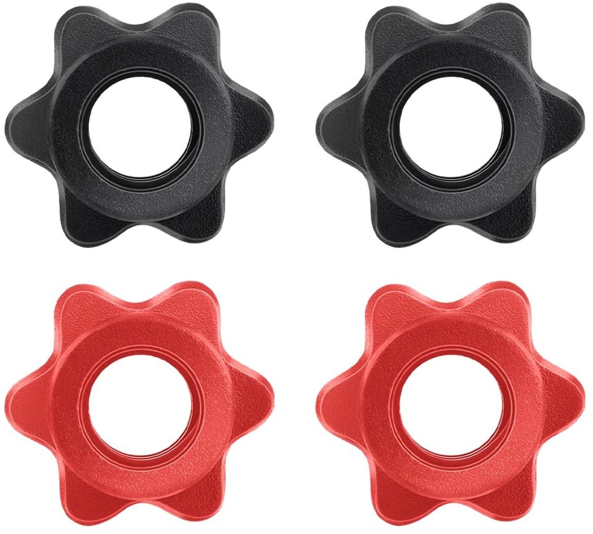 Jhubersproducts - Halterstang Clips - Zeskantige Halter Moeren - Anti-slip en Duurzaam - Zwart en Rood - Halteraccessoires - Geschikt voor Fitness en