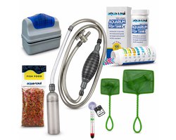 Aqua-Loui® - Aquarium Starterset - Complete Onderhoud Kit - Thermometer, Water Teststrips, Schepnet Set (2 stuks), Algenmagneet & Premium Stofzuiger + Visvoer 250ml
